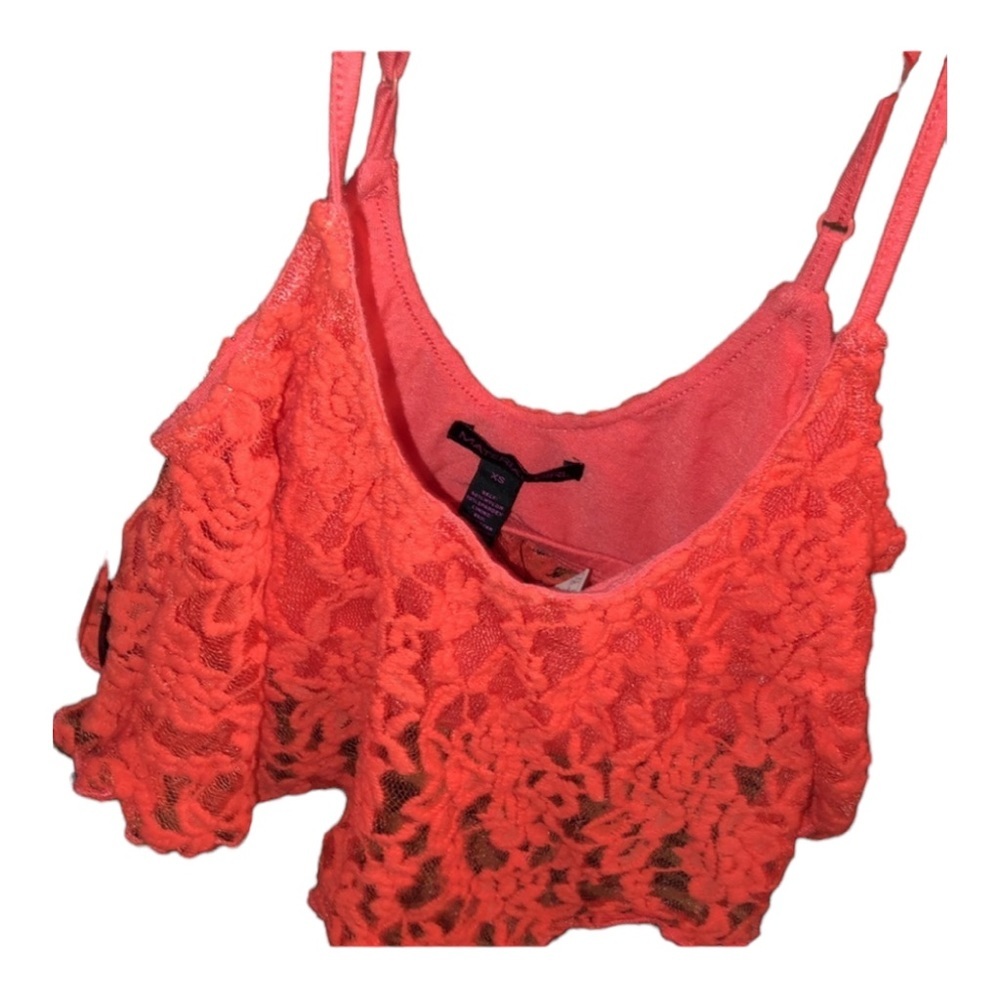 Material Girl XS cropped coral lace top  w/ adjustable straps attached bandeau